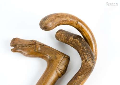 A 19th Century Boer War wooden walking stick, the handle carved in the form of a horse's head with a