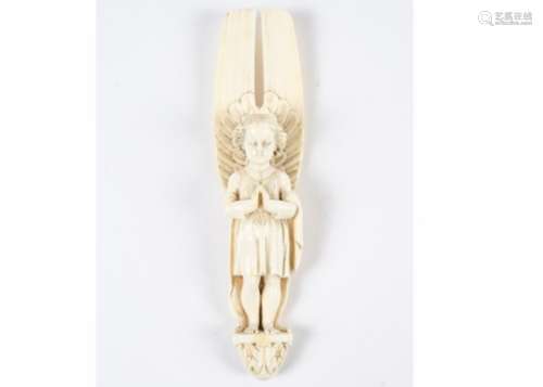 A 19th Century ivory Dieppe carved figure of an angel, standing with hands together in prayer,