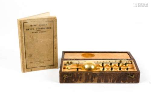 A 20th Century cased Sikes Hydrometer, together with an ivory thermometer marked 'T. O. Blake',