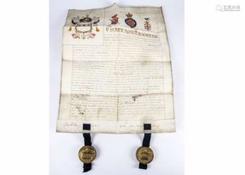 A late 19th Century vellum indenture dated 29th September 1860, by Sir Charles George Young,