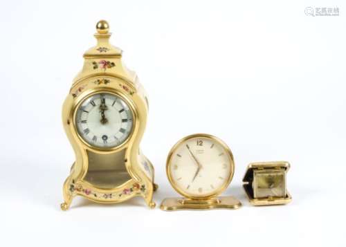A Continental hand painted exhibition clock, with white enamel dial and both Roman and Arabic