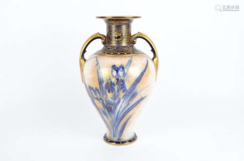 A Doulton Burslem twin handled vase, the body of the vessel with sponged decoration, and