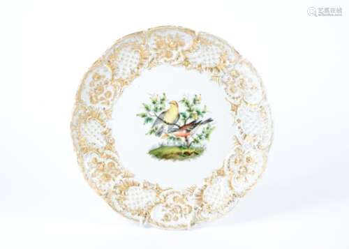 A Meissen white dish with scalloped rim, late 19th or early 20th Century, the border having relief