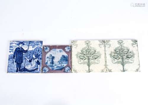 Five Victorian Mintons tiles, transfer printed with a floral pattern, verso marked no.2861, 15cm x