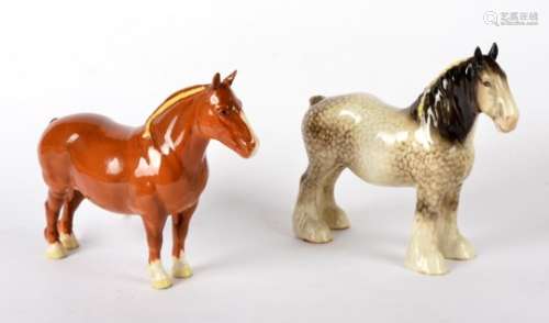 Two Beswick Horses, a brown example named 'Masse Dainty', height 20cm, the other a shire horse in