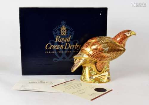 A large Royal Crown Derby Prestige Edition paperweight, Golden Eagle, modelled by Donald Brindley,