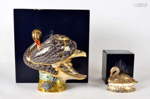 A large Royal Crown Derby Prestige Edition paperweight, Black Swan, modelled by Donald Brindley,