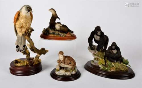 Four various resin animal figures, by Border Fine Arts, Country Artists, Sherratt & Simpson