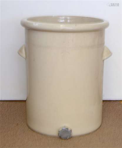 A Doulton Lambeth stoneware twin handled urn, with moulded spout end to base and splayed rim, 51cm x