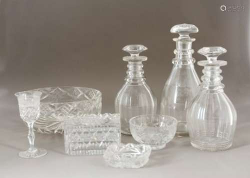 A quantity of antique and modern glass including a large clear glass bowl 'Presented by the officers