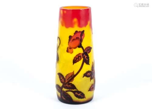 Bearing the signature of Galle an overlaid glass vase, with tones of red, orange and yellow, showing