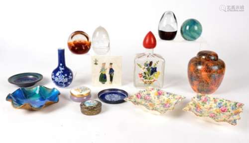 A small group of glassware and other items, to include two Caithness paperweights, an Austrian glass