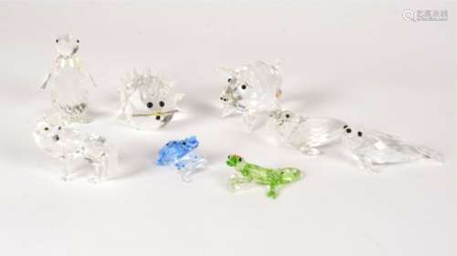 Eight Swarovski crystal glass ornaments, to include a spiky hedgehog, a pig, a colourful lizard, a