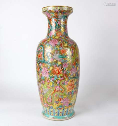 A Chinese vase of substantial proportions, decorated in gilt and polychrome overglaze enamels, the