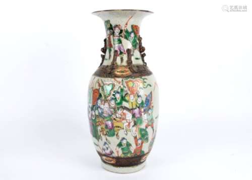 An early 20th Century Chinese vase, with crackleware body, overglaze polychrome enamel decoration of