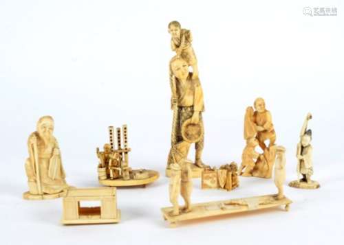 A small quantity of antique ivory carvings of Oriental figures, to include a figure of an immortal