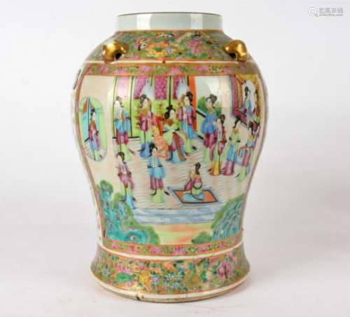 A Chinese vase with overglaze enamel decoration, in the Canton taste, the baluster body with an