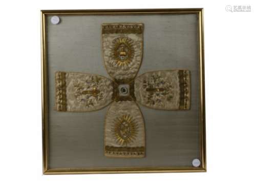 A 19th Century French chalice ciborium veil, consisting of four panels, each hand worked with gold