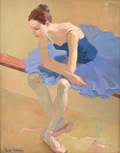 Katya Gridneva (1965-present) oil on board, Russian school, framed unglazed study of a seated ballet