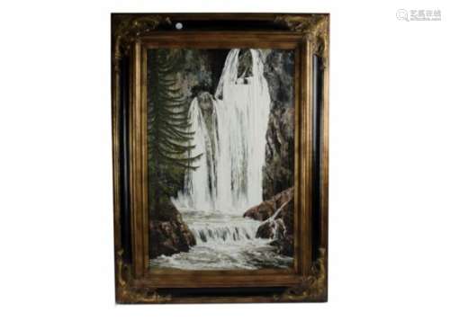 A pair of 20th Century acrylic on canvas paintings, depicting waterfalls in rural landscapes, signed