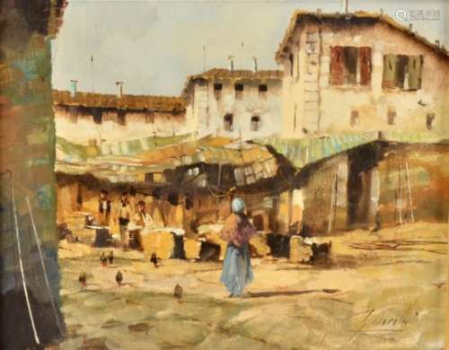 Prof. Guido Borelli (b. 1952 Italian) oil on canvas, Il Mercato' depicting a market scene, signed '