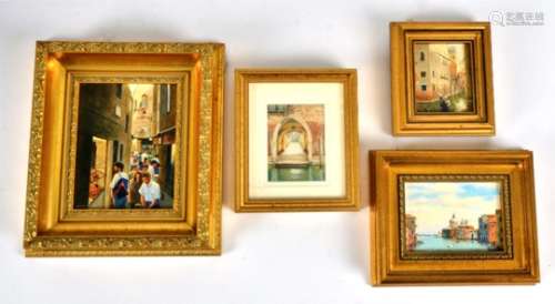 Robert Hughes (20th Century British school) oil on board miniatures, all depicting Venetian street