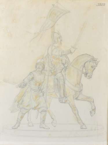 Continental school, 20th Century, study for a bronze sculpture, modelled as an equestrian viking