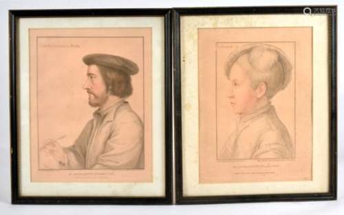 Five portrait prints after Holbein, including 'Edward VI', 'Phillip Hobbie Knight', 'Nicholas