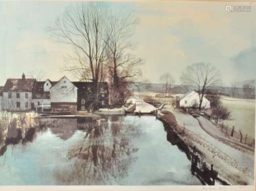 Roland Hilder, limited edition print, Norfolk farmstead with lock, 32/150, with blindstamp to
