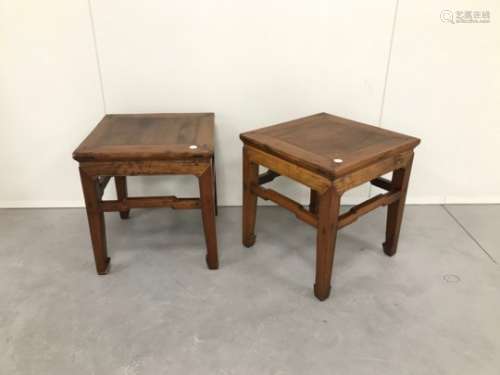 A pair of 20th Century Chinese hardwood square side tables, 45cm wide and 48cm high