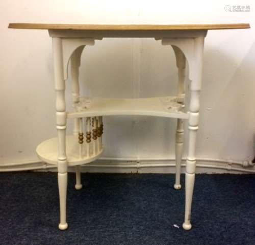 Two pieces of 19th Century white painted furniture square occasional table with under tier raised on