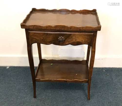 A late 19th Century continental walnut tray top side table, with single drawer, 54cm, 355cm and 74cm