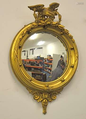 A Victorian gilt gueridon mirror, typical neo-classical design, 85cm high, some damages