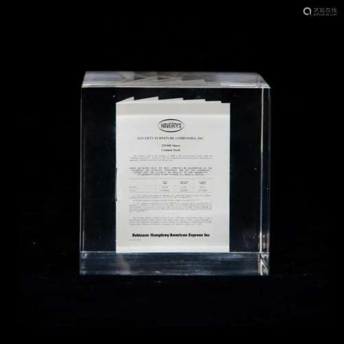 IPO Lucite Embedment for Haverty Furniture Company