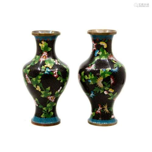 Group of 2 Chinese Metal Enamel Painted Vases