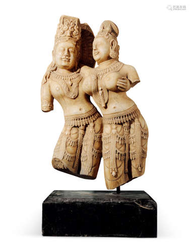 十五世纪 印度石雕湿婆大帝与雪山女神像