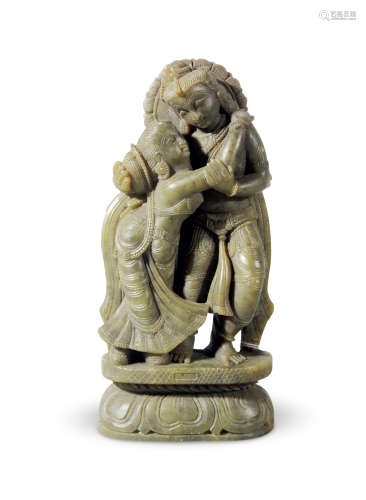 十五世纪 尼泊尔青玉湿婆与女神双修像