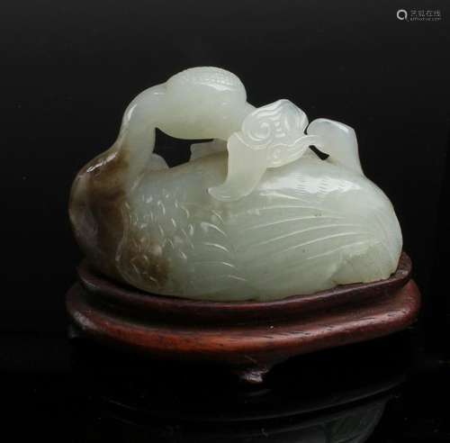 A Carved Jade Swan Figurine with Stand