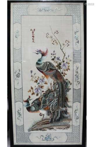 Framed Chinese Silk Embroidery 'Phoenix'