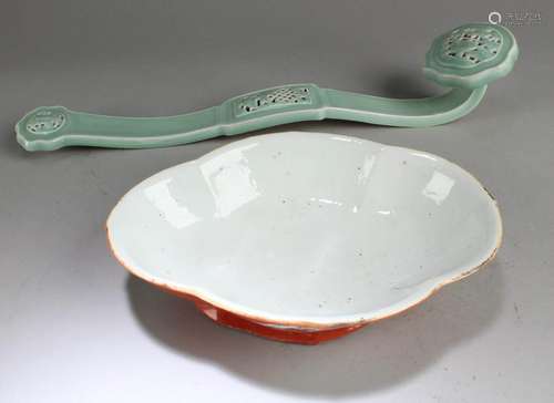 One Porcelain Ruyi Scepter & Once Porcelain Bowl