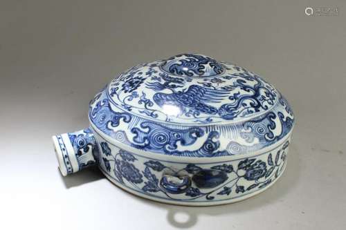 Chinese Blue & White Porcelain 'Half' Moonflask Vase