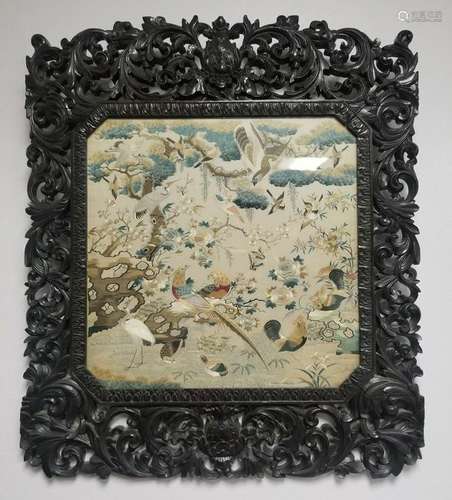 Chinese Rosewood Frame Embroidery Painting