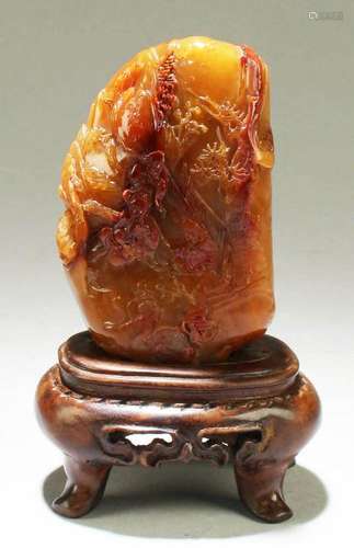 Chinese TianHuang Carved Stone with Stand