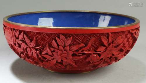 Antique Chinese Cinnabar Lacquer Porcelain Bowl