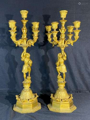 Pair French Gilt Bronzer Candlebra