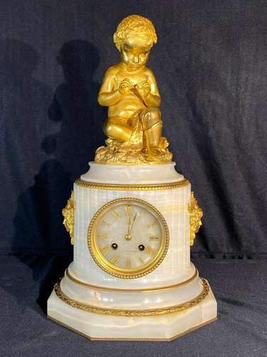 French Alabaster and Gilt Bronze Clock by Barbedienne