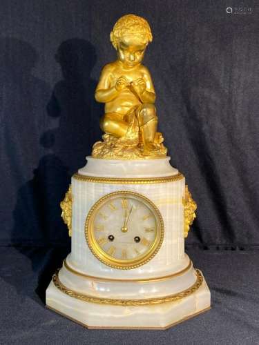 French Alabaster and Gilt Bronze Clock by Barbedienne