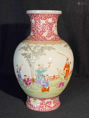 Chinese Famille Rose Porcelain Vase - Boy Scene