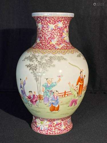 Chinese Famille Rose Porcelain Vase - Boy Scene