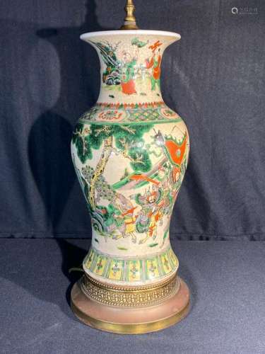 Chinese Famille Verte Porcelain Lamp Vase